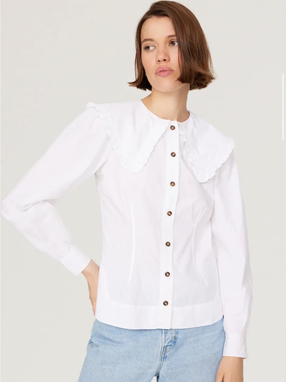 GANNI Collared Buttondown- White Size Small